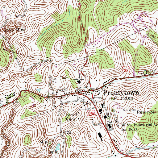 Topographic Map of Pruntytown Elementary School (historical), WV