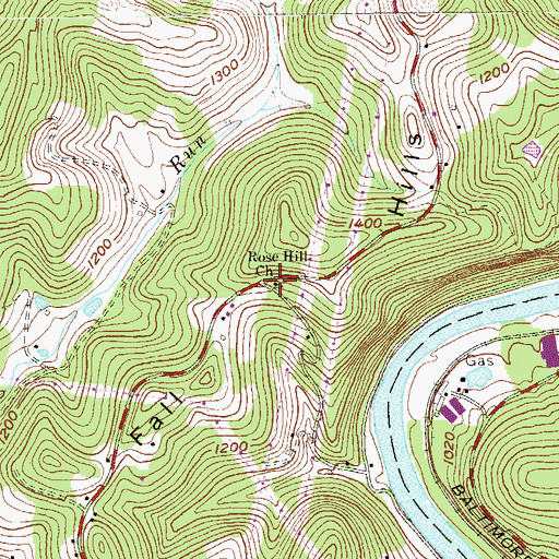 Topographic Map of Rose Hill Methodist Church (historical), WV