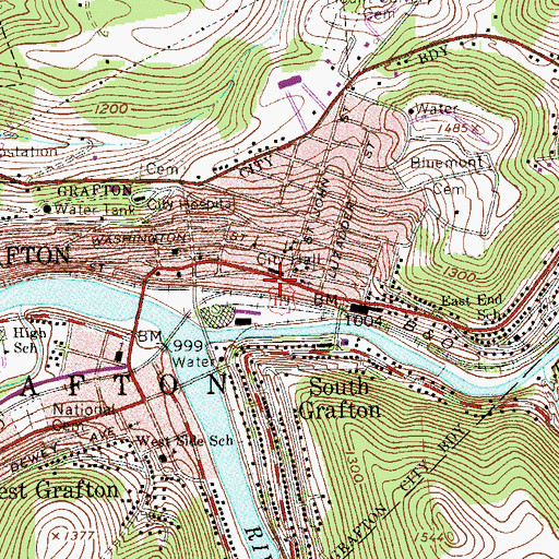 Topographic Map of Taylor County Courthouse, WV