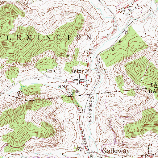 Topographic Map of Astor United Methodist Church, WV