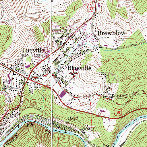 Topographic Map of Blueville Grade School (historical), WV