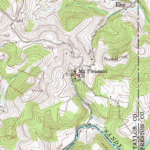 Topographic Map of Mount Pleasant Cemetery, WV