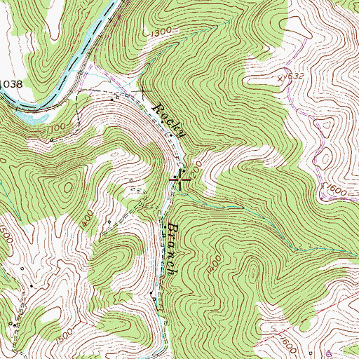 Topographic Map of Rocky Branch School (historical), WV