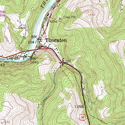 Topographic Map of Thornton Post Office, WV