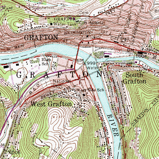 Topographic Map of Taylor County Public Library, WV