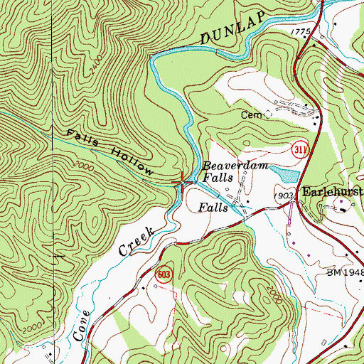 Topographic Map of Fall Hollow Branch, VA