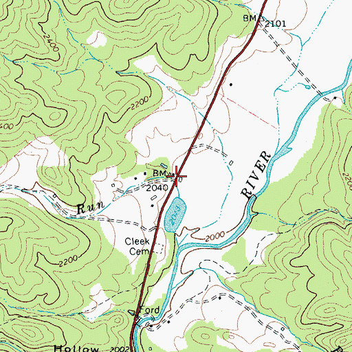Topographic Map of Cleeks Mill (historical), VA