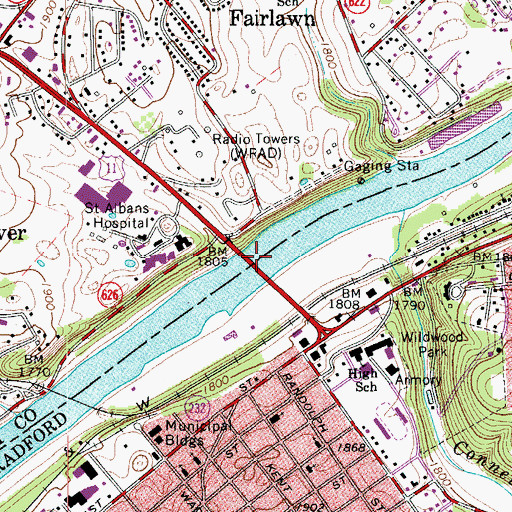 Topographic Map of Southwest Virginia Memorial Bridge, VA