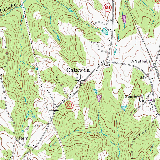 Topographic Map of Catawba Baptist Church, VA
