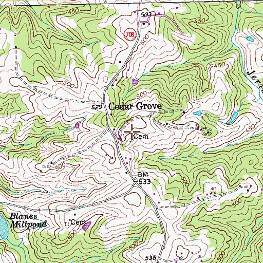 Topographic Map of Cedar Grove Cemetery, VA