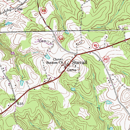 Topographic Map of Clover Bottom Cemetery, VA