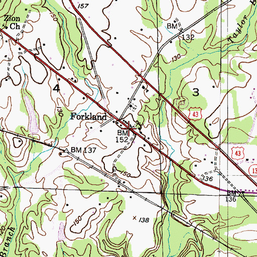 Topographic Map of Forkland Post Office, AL