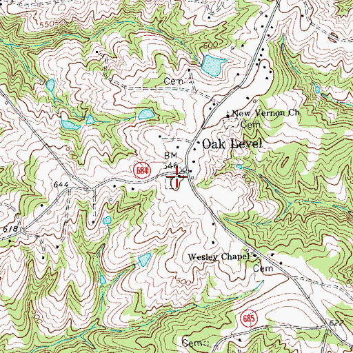 Topographic Map of Oak Level Cemetery, VA
