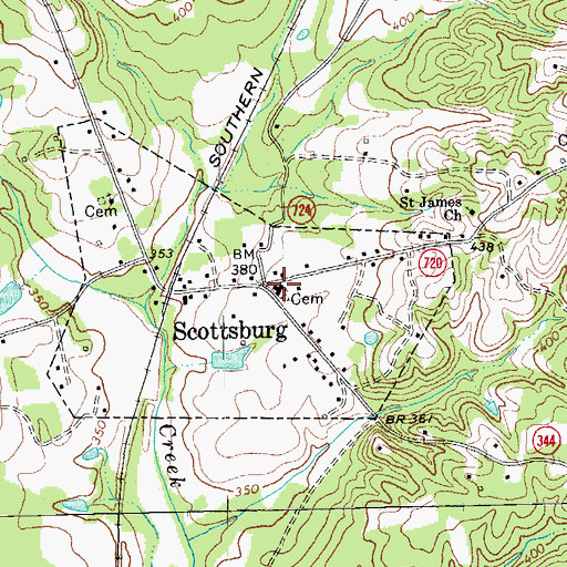 Topographic Map of Scottsburg Baptist Church, VA