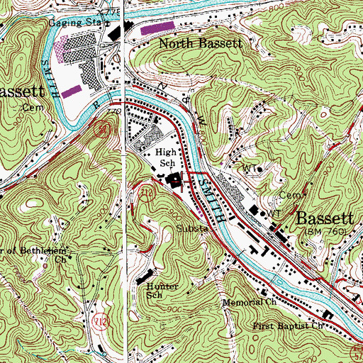 Topographic Map of Bassett High School, VA