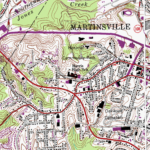 Topographic Map of Albert Harris Elementary School, VA