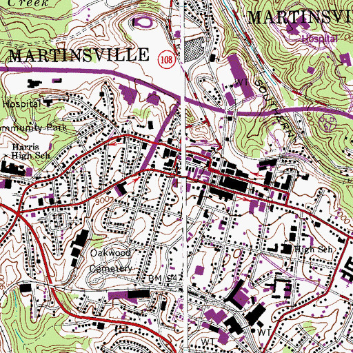 Topographic Map of Martinsville Military Academy (historical), VA
