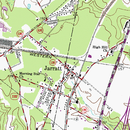 Topographic Map of Jarratt Post Office, VA