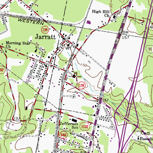 Topographic Map of Jarratt School (historical), VA