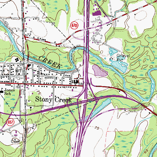 Topographic Map of Stony Creek High School, VA