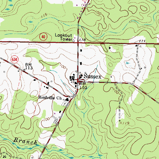 Topographic Map of Sussex Count Courthouse Historic District, VA