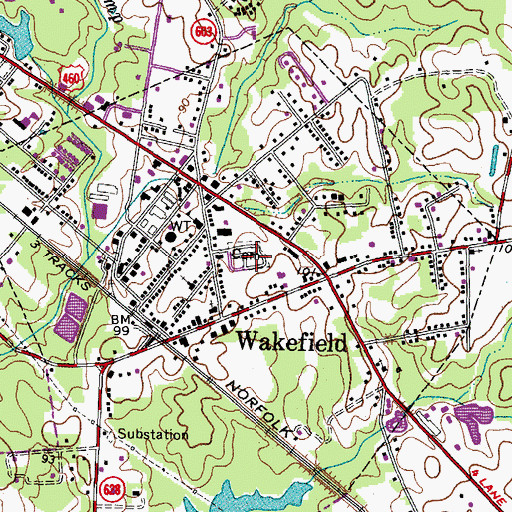 Topographic Map of Wakefield Cemetery, VA