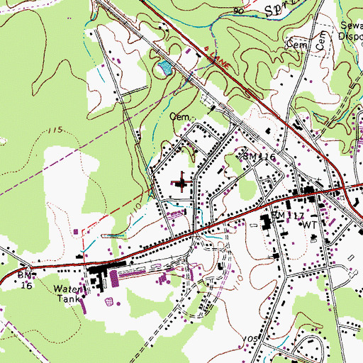 Topographic Map of Waverly High School (historical), VA