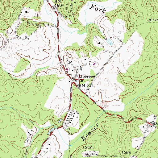 Topographic Map of Alberene Lodge, VA