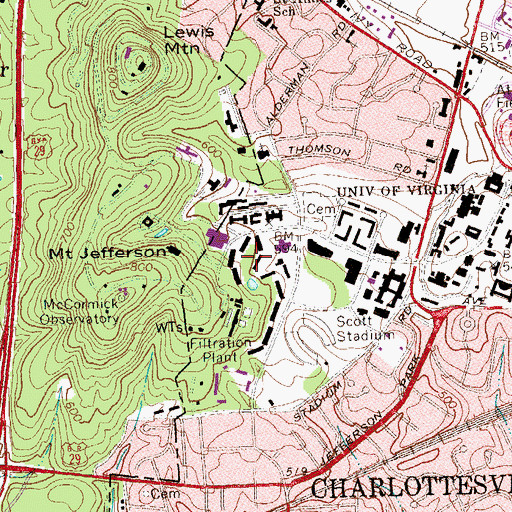 Topographic Map of Alderman Road Houses, VA