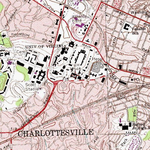 Topographic Map of Cabell Hall, VA