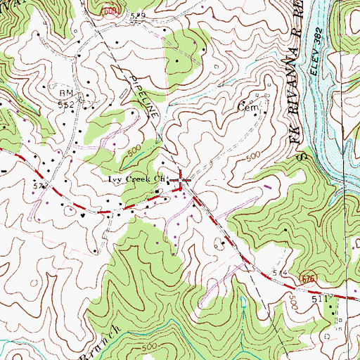 Topographic Map of Ivy Creek Cemetery, VA