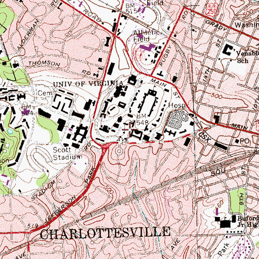 Topographic Map of McIntire Amphitheatre, VA