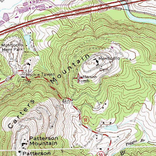 Topographic Map of Monticello Graveyard, VA