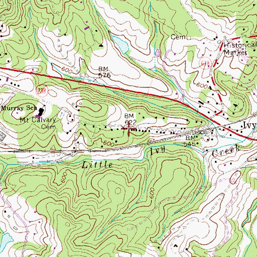 Topographic Map of Mount Calvary Baptist Church, VA