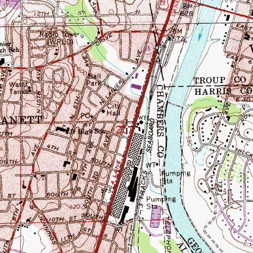 Topographic Map of Lanett Post Office, AL