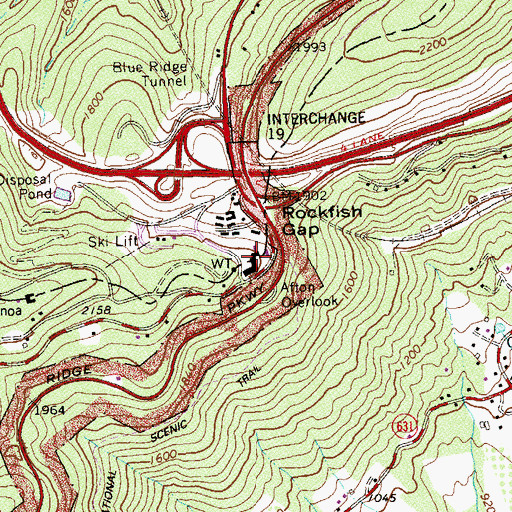 Topographic Map of Rockfish Gap Visitors Center, VA