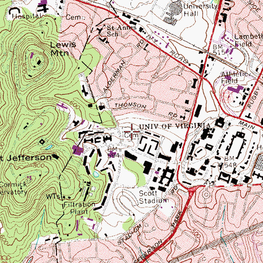 Topographic Map of University Cemetery and Columbarium, VA
