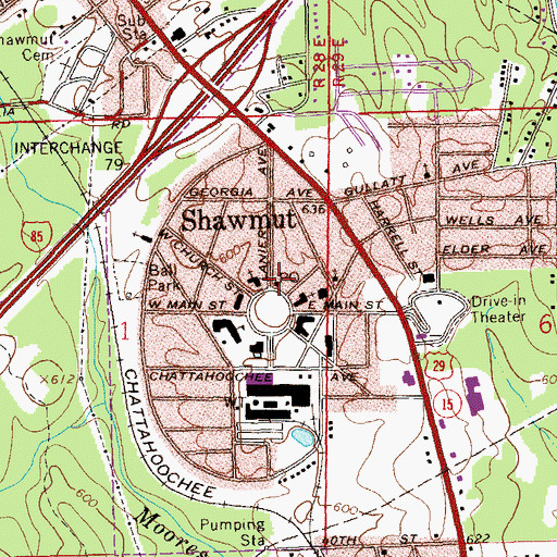 Topographic Map of Shawmut Post Office, AL