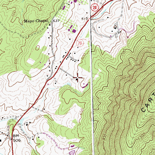 Topographic Map of Woodland, VA