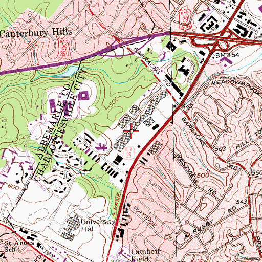 Topographic Map of Barracks Road Post Office, VA