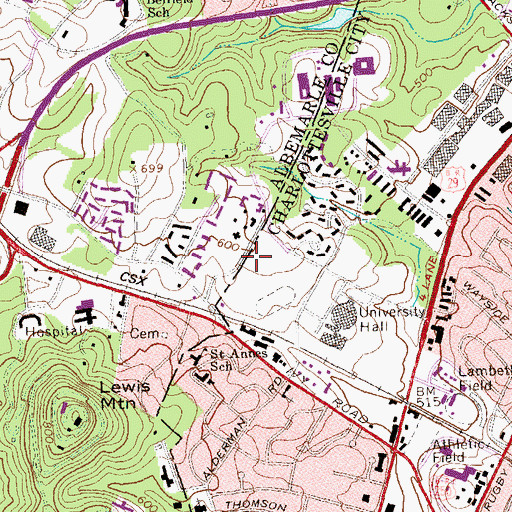 Topographic Map of Ivy Square Shopping Center, VA