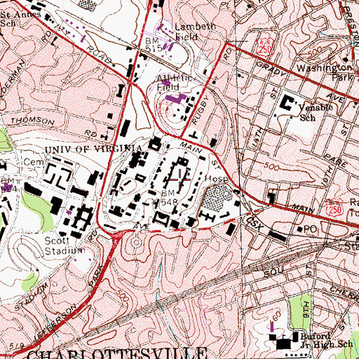 Topographic Map of University of Virginia Historic District, VA
