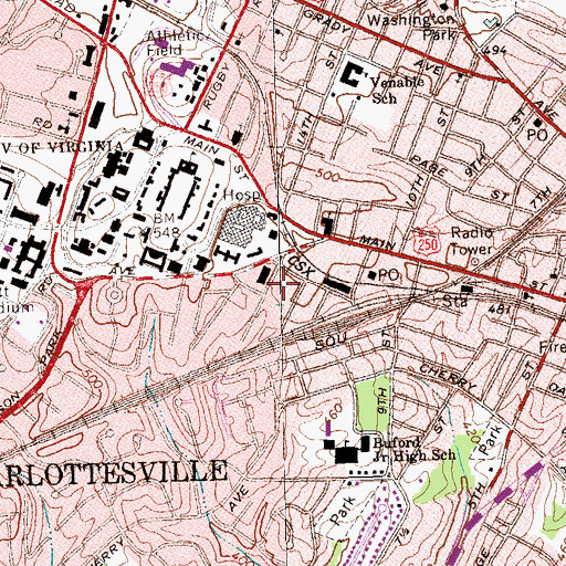 Topographic Map of University of Virginia Hospital and Primary Care Center, VA