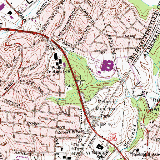 Topographic Map of Charlottesville Fire Department Station 1, VA