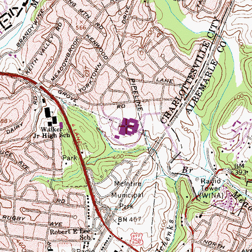 Topographic Map of Charlottesville High School, VA