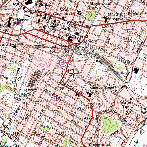 Topographic Map of Hinton Avenue United Methodist Church, VA