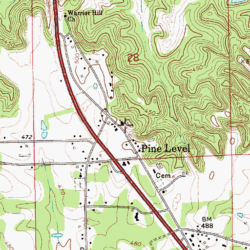 Topographic Map of Pine Level Post Office, AL