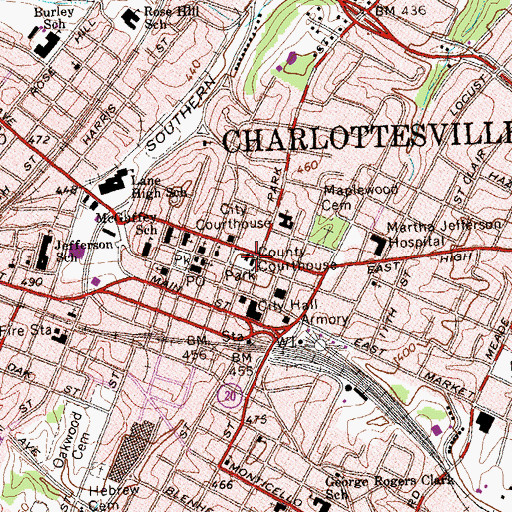 Topographic Map of Albemarle County Courthouse, VA