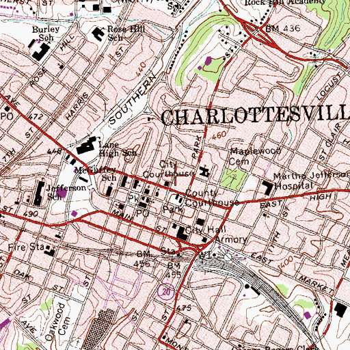 Topographic Map of Albemarle County Jail, VA