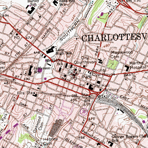 Topographic Map of Charlottesville and Albemarle County Historic District, VA
